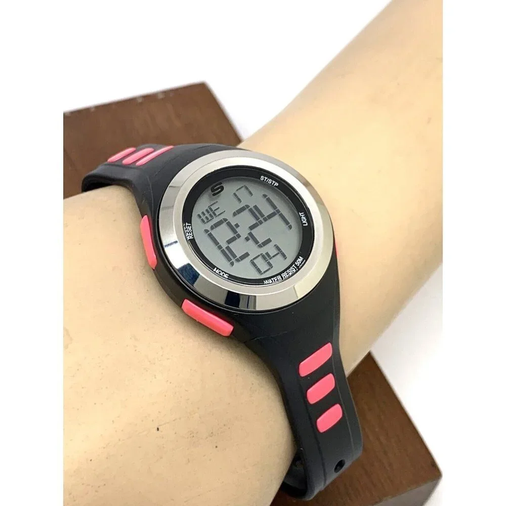 Skechers Women's Watch SR2019W Digital Quartz Pink Black Rubber Band 33mm
